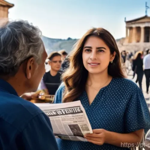 그리스 정당과 정치 체제 - **Prompt 1: "The Vibrant Pulse of Greek Democracy"**
    A bustling outdoor scene in a historic Gree...