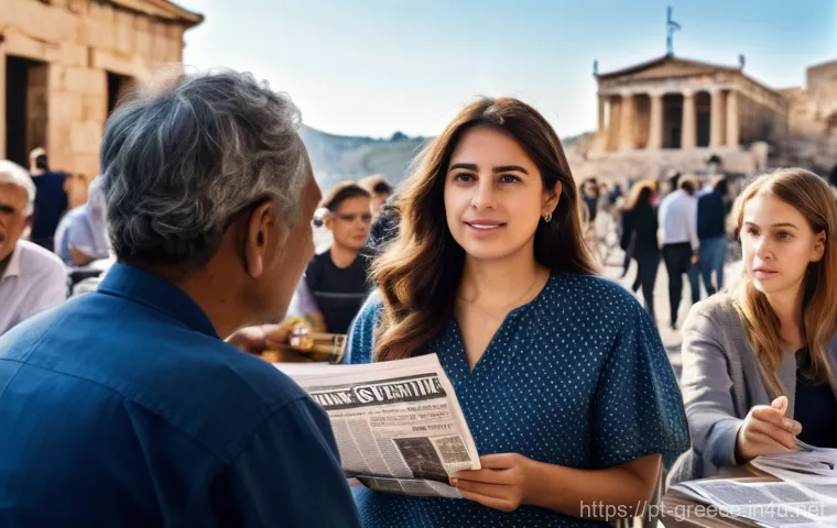 그리스 정당과 정치 체제 - **Prompt 1: "The Vibrant Pulse of Greek Democracy"**
    A bustling outdoor scene in a historic Gree...