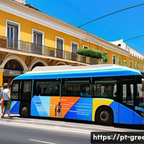 Home 32 그리스에서 물가 절약하는 팁 - A vibrant street scene in Athens showing a clean, modern metro station entrance with tourists and lo...