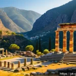 Home 23 델피 유적지 방문 가이드 - A panoramic view of the Temple of Apollo at Delphi during golden hour, showcasing the ancient Doric ...